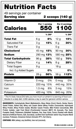 TABLA NUTRICIONAL MUTANT MASS 15LB