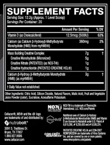 TABLA NUTRICIONAL del m5 ultimate- creatina