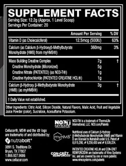 TABLA NUTRICIONAL del m5 ultimate- creatina